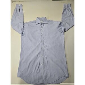 Alain Figaret Men's Blue/White Stripe Cotton Button Up Dress Shirt Size 15/38